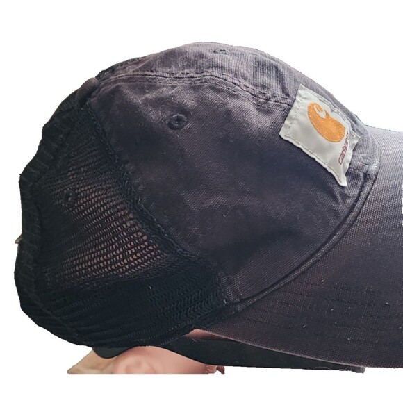 Carhartt Faded Black Baseball Cap Snapback Cotton Mesh - Picture 3 of 6